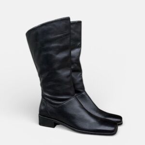 Naturalizer Leather Square Toe Mid-Calf Pull-on Boot in Black Size 8N